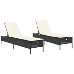 vidaXL Chaises longues avec coussins lot de 2 noir résine tressée