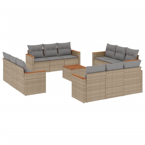 vidaXL Salon de jardin et coussins 13 Pièces mélange beige résine tressée
