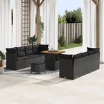 Ensemble Sofa de Jardin 11 Pièces avec Coussins Noir Poly Rotin Acacia