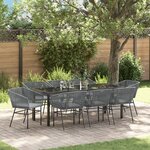 vidaXL Ensemble de salle à manger de jardin 9 pièces avec coussins gris en poly rotin