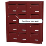 Bloc collectif Leabox  3x4  grade 3  simple face  intérieur  fixation murale  rouge brun ral 3011 finition brillante