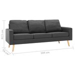 vidaXL Canapé à 3 places Gris foncé Tissu