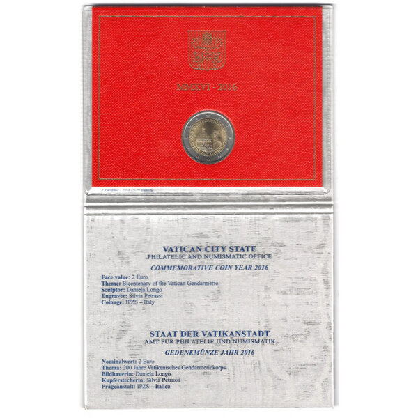 2 euros commémorative Vatican 2016 - Gendarmerie en coffret BU.