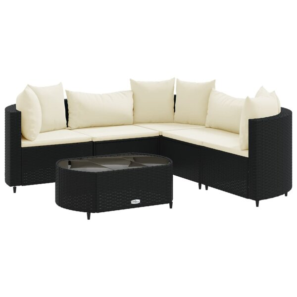 vidaXL Salon de jardin 6 Pièces avec coussins noir résine tressée