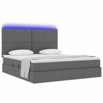 vidaXL Lit de rangement LED avec matelas Gris foncé 160 x 200 cm Tissu