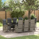 vidaXL Ensemble de repas pour le jardin 9 pièces en gris poly rattan