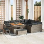 Ensemble 12 pièces canapé de jardin avec coussins gris poly rattan acacia