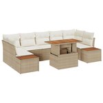 vidaXL Ensemble de jardin 8 pièces avec coussins beige en poly rotin et acacia