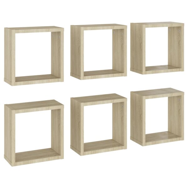 vidaXL Étagères cube murales 6 Pièces Chêne sonoma 30x15x30 cm