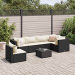 vidaXL Salon de jardin 7 Pièces avec coussins Noir Résine tressée