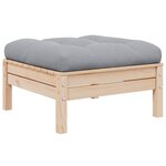 vidaXL Repose-pied de jardin avec coussin gris Bois de pin massif