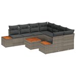 vidaXL Ensemble de canapé de jardin 9 pièces avec coussins en poly rotin gris et acacia