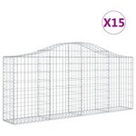 vidaXL Paniers à gabions arqués 15 Pièces 200x30x80/100 cm Fer galvanisé