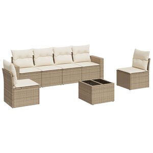 vidaXL Salon de jardin avec coussins 7 Pièces beige résine tressée