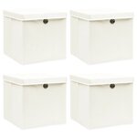 vidaXL Boîtes de rangement avec couvercles 4Pièces Blanc 32x32x32cm Tissu