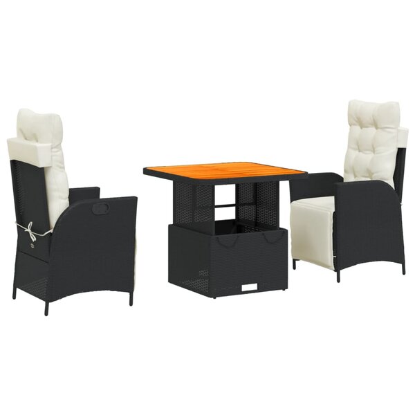 vidaXL Ensemble à manger de jardin avec coussins 3 Pièces Noir