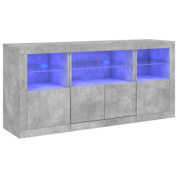 vidaXL Buffet avec lumières LED gris béton 142 5x37x67 cm