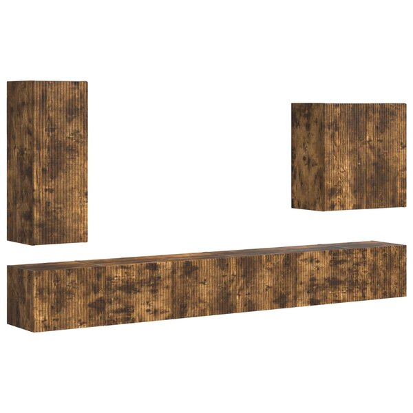 vidaXL Ensemble de meuble TV mural Montage mural 6 Pièces Chêne fumé