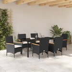 Ensemble de salle à manger de jardin 7 pièces avec coussins en poly rattan noir vidaXL