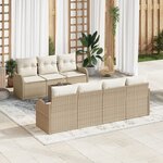 Ensemble de canapés de jardin 8 pièces avec coussins beige en poly rotin