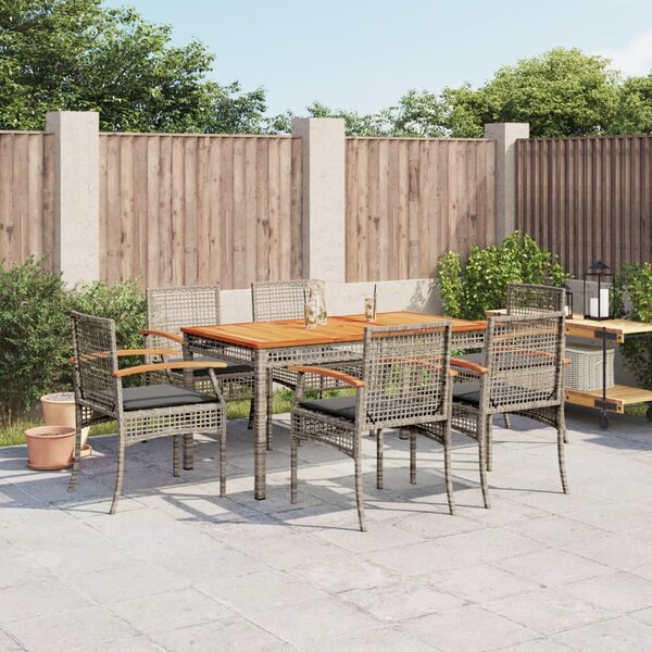 vidaXL Ensemble à manger de jardin et coussins 7 Pièces gris rotin