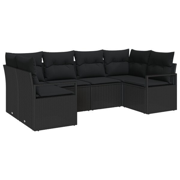 Ensemble de canapé de jardin de 6 pièces avec coussins noir en poly rotin
