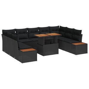 vidaXL Ensemble de salle à manger pour jardin 10 Pièces Noir et Marron