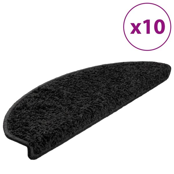 vidaXL Tapis d'escalier 10 pièces 65 x 21 x 4 cm Noir Demi-rond Grand