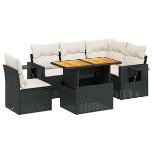 vidaXL Salon de jardin 6 Pièces avec coussins noir résine tressée