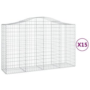 vidaXL Paniers à gabions arqués 15 Pièces 200x50x120/140 cm Fer galvanisé
