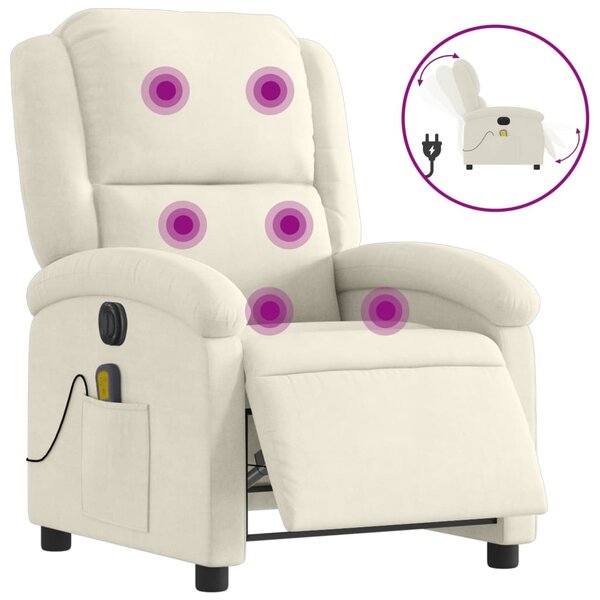 vidaXL Fauteuil inclinable de massage électrique crème velours