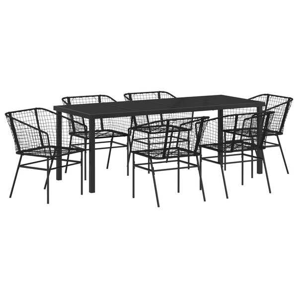 vidaXL Set de salle à manger de jardin 7 pièces en poly rattan noir