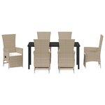 vidaXL Ensemble de salle à manger de jardin 7 pièces avec coussins beige en rotin poly