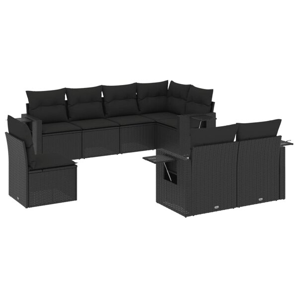 vidaXL Salon de jardin 8 Pièces avec coussins noir résine tressée
