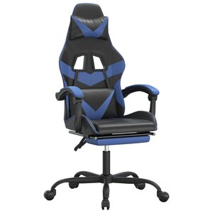 vidaXL Chaise de jeu avec repose-pied Noir et bleu Similicuir