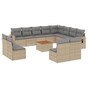 vidaXL Salon de jardin avec coussins 13 Pièces beige résine tressée