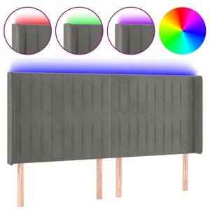 vidaXL Tête de lit à LED Gris clair 203x16x118/128 cm Velours
