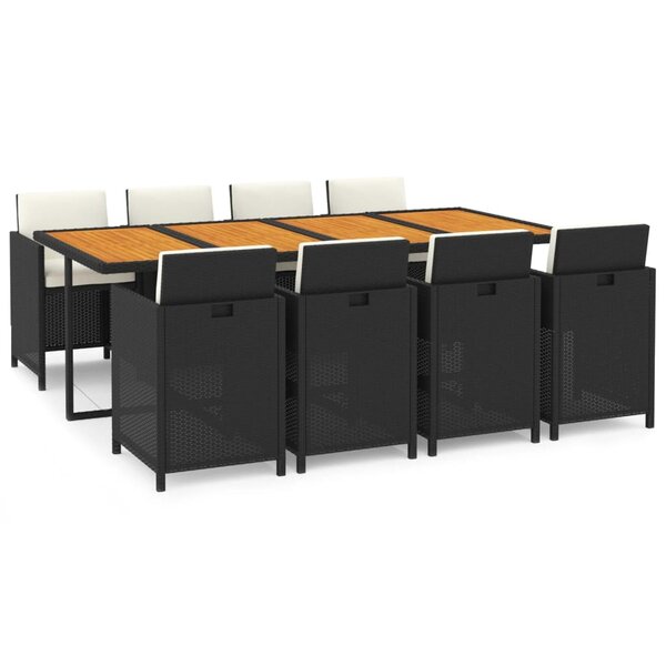 vidaXL Ensemble à dîner de jardin coussins 9 Pièces Résine tressée Noir