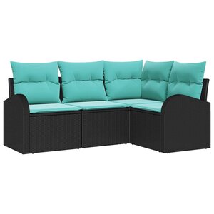 vidaXL Ensemble de canapé de jardin 4 Pièces Noir et turquoise polyrotin