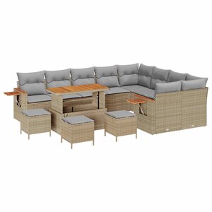 vidaXL Ensemble de canapé de jardin 13 Pièces Beige polyrotin