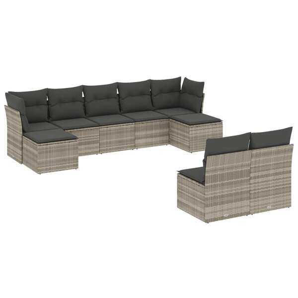 vidaXL Salon de jardin 9 Pièces avec coussins gris clair résine tressée