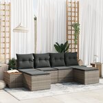 Ensemble de 6 Pièces de Canapés de Jardin avec Coussins en Rattan Poly Gris Acacia
