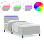 Lit à ressort avec matelas et lumière LED Gris clair 100x200 cm Velours