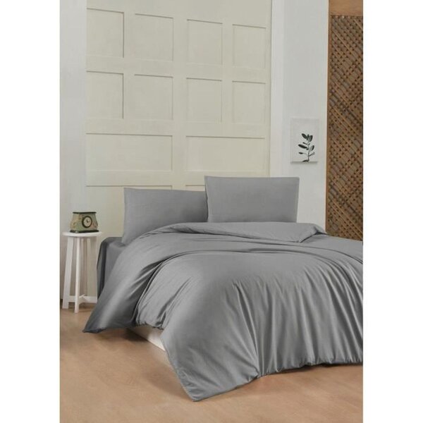 Parure de lit - housse de couette 220 x 240 + 2 taies d'oreiller 60 x 60 coton renforcé - Gris