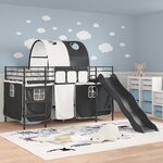 vidaXL Cadre de lit superposé pour enfants avec rideaux Uni Noir Métал