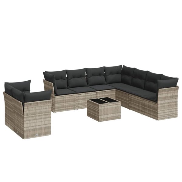 vidaXL Salon de jardin avec coussins 10 Pièces gris clair résine tressée