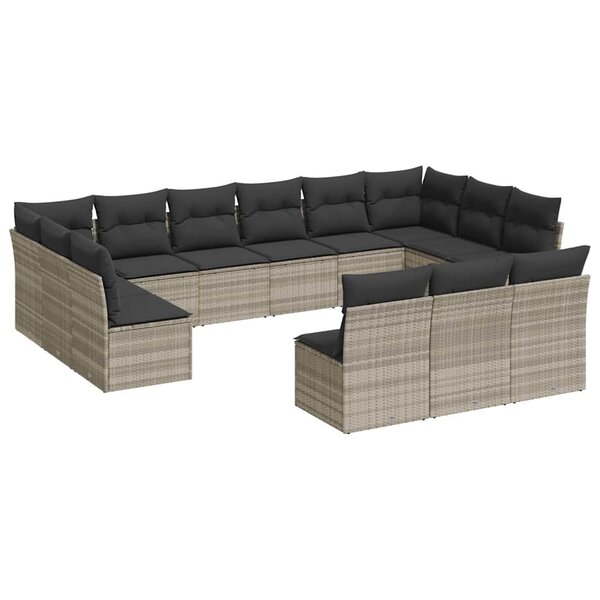 vidaXL Salon de jardin avec coussins 13 Pièces gris clair résine tressée