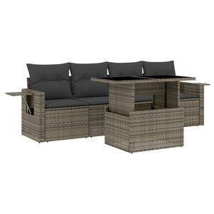 vidaXL Salon de jardin 5 Pièces avec coussins gris résine tressée