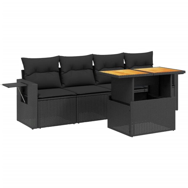 vidaXL Salon de jardin 5 Pièces avec coussins noir résine tressée