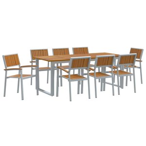 vidaXL Ensemble de salle à manger pour jardin 9 Pièces Gris et marron